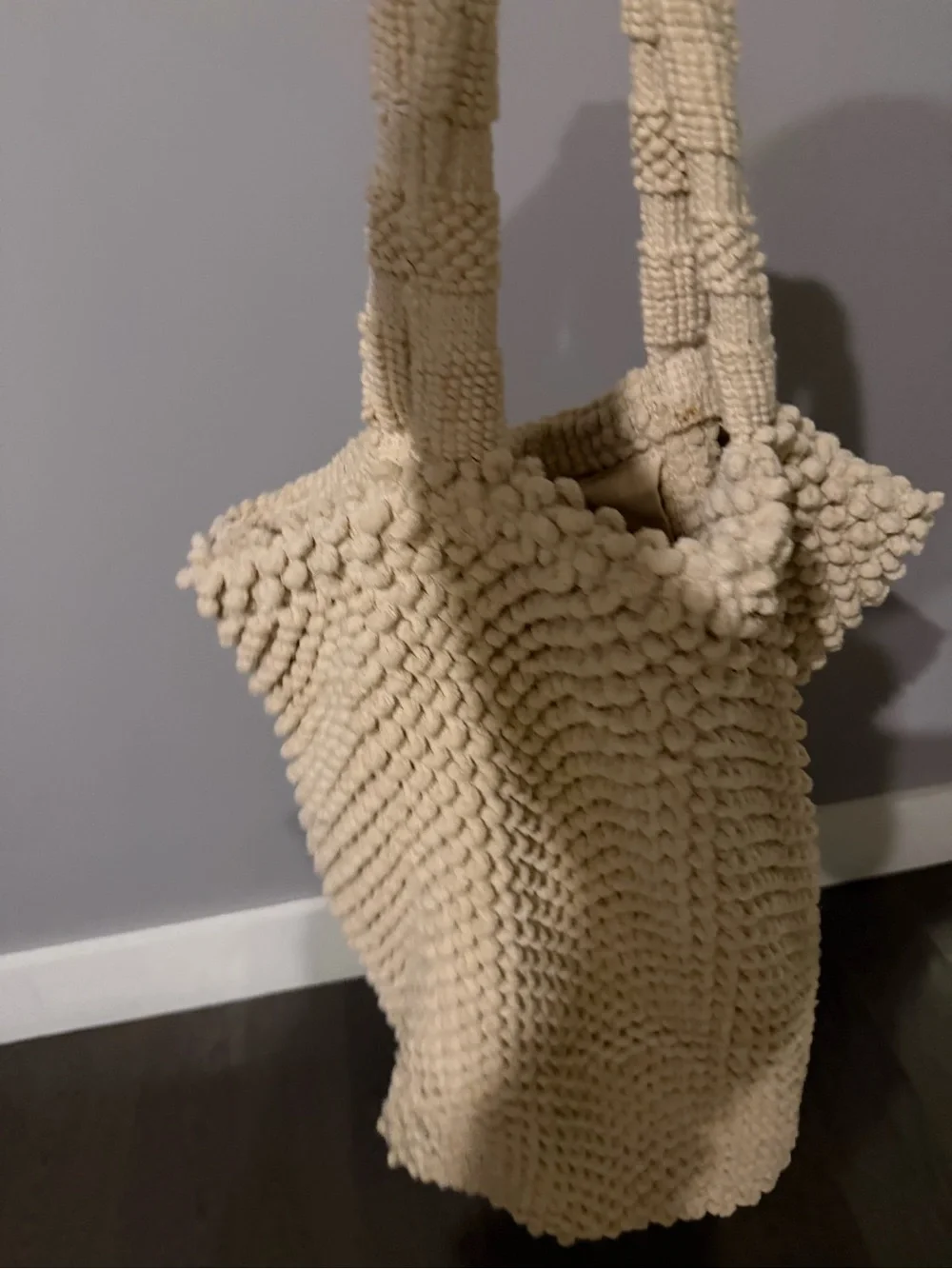 Jiti Popcorn Knit Handwoven Cream Crochet Satchel Tote